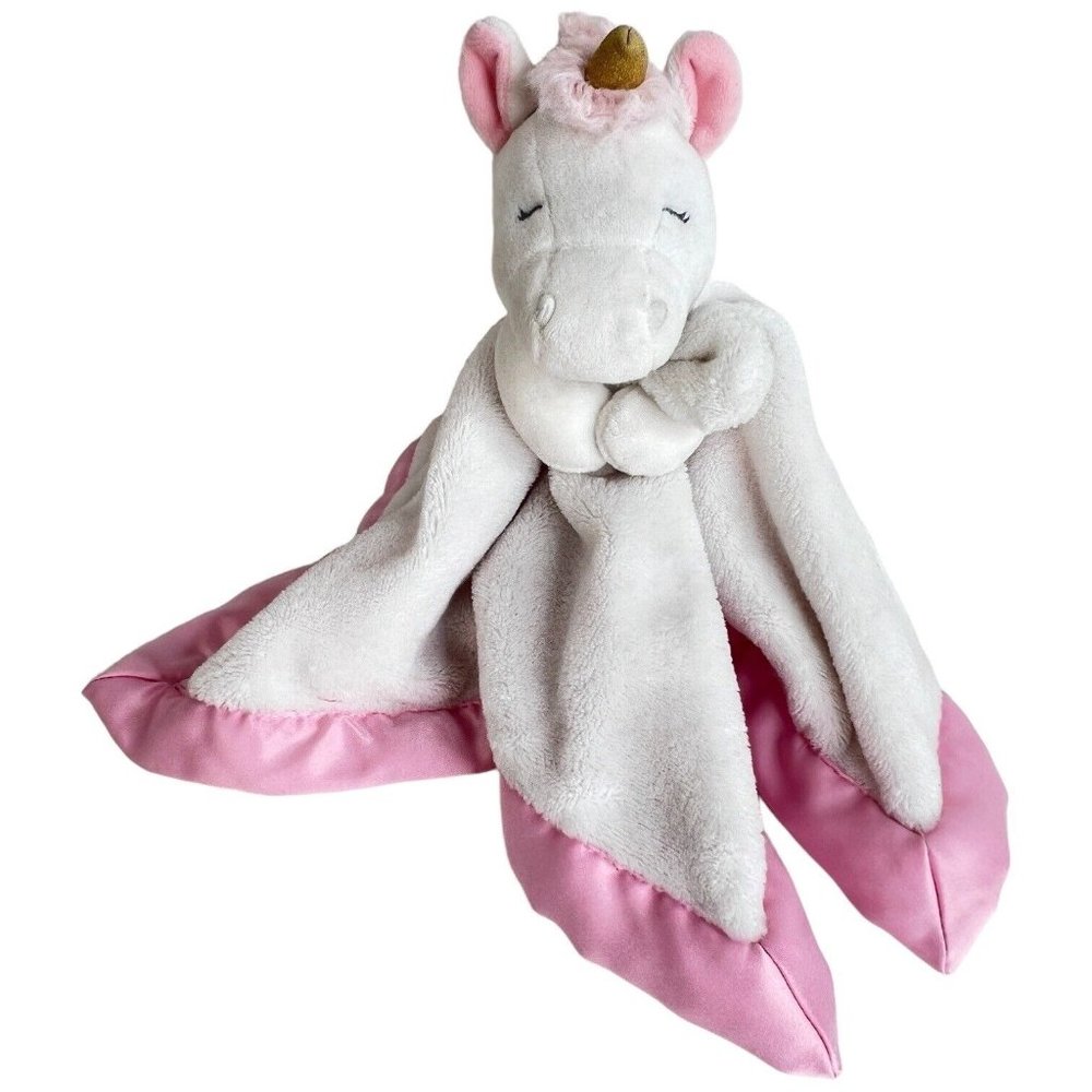 Carters Unicorn Lovey Pink‎ And White Security Blanket 14 Inch Satin Edge Back
